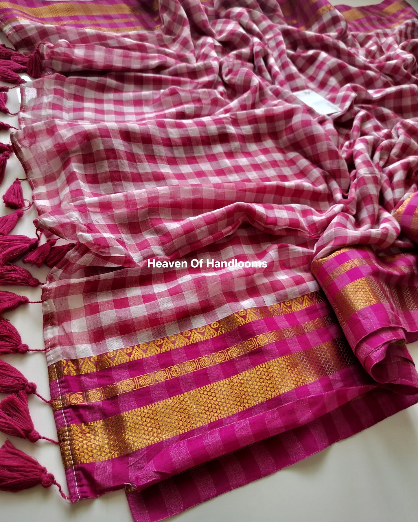 Festive Saree - White Pink Check Box Kanchi
