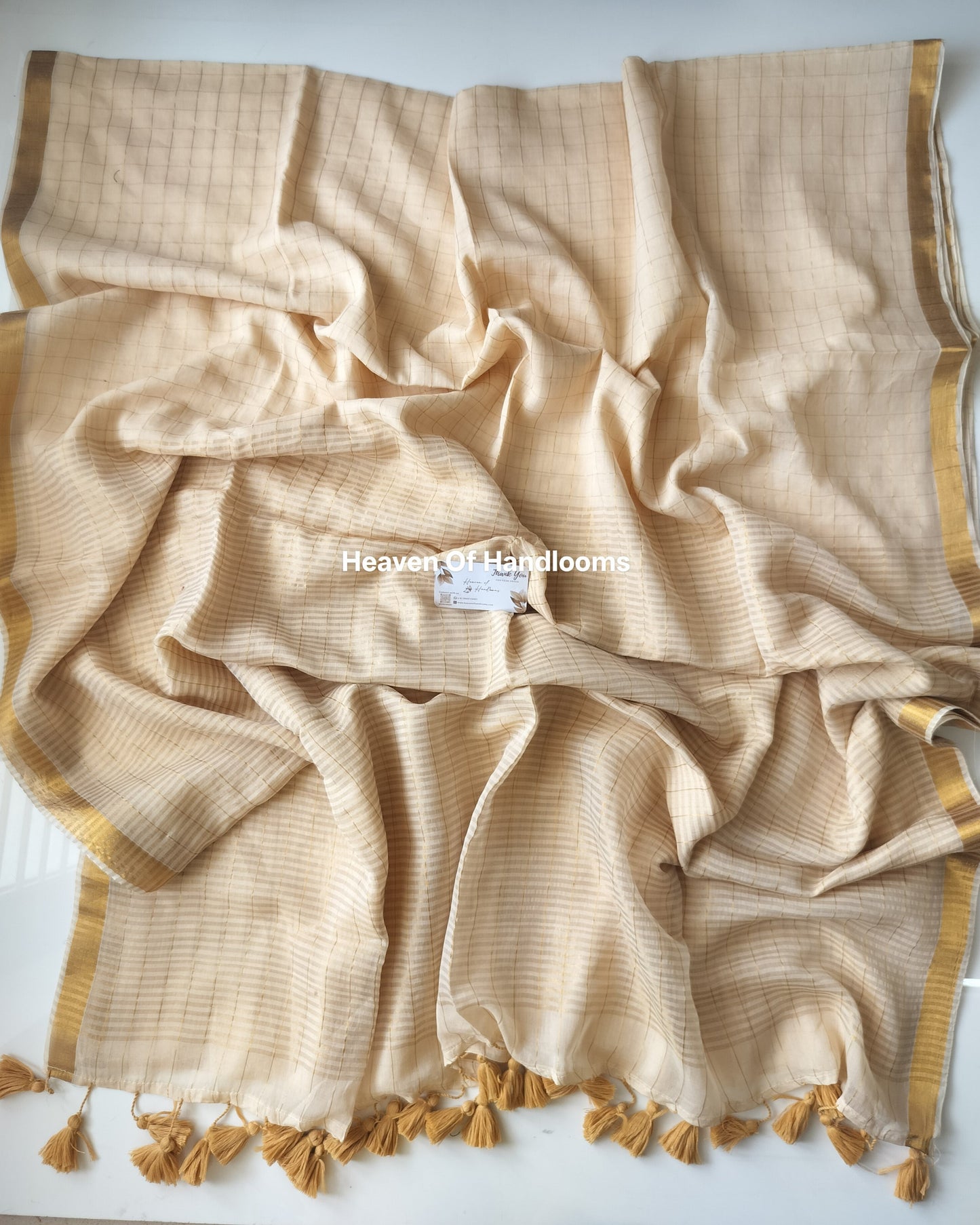 Onam-Vishu Saree -Cream Check With Golden Border