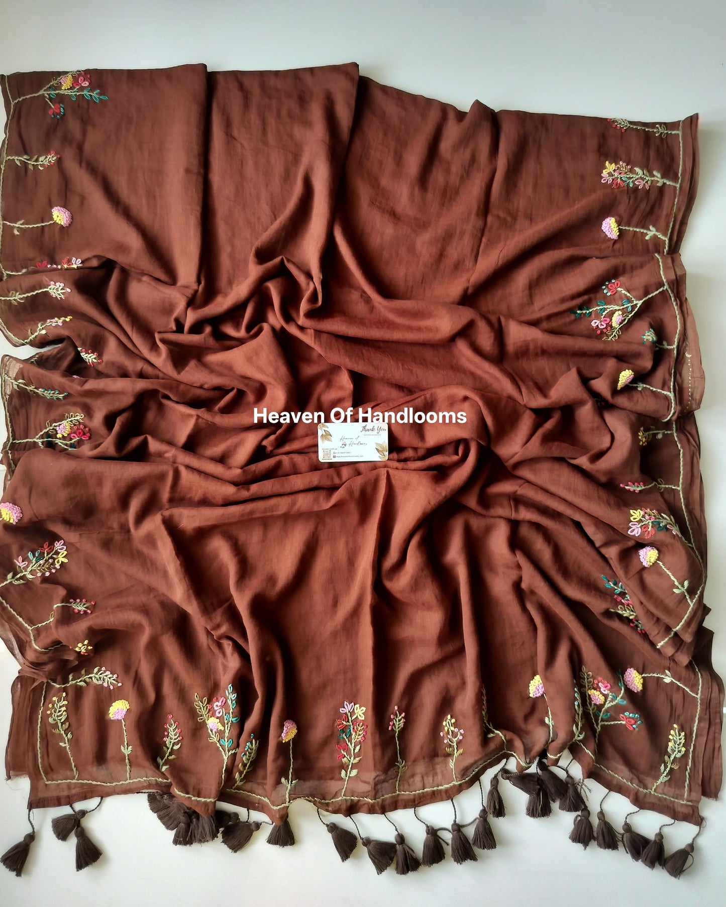 Premium Hand Stitch - Brown Floral Garden