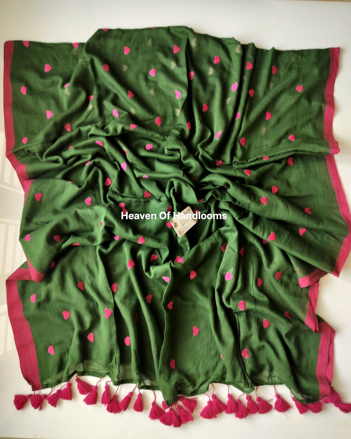 Embroidery Saree -Green Pink Heart
