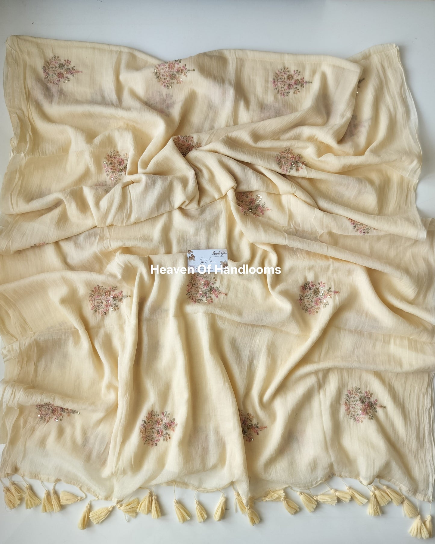 Festive Saree - Cream Floral Seq
