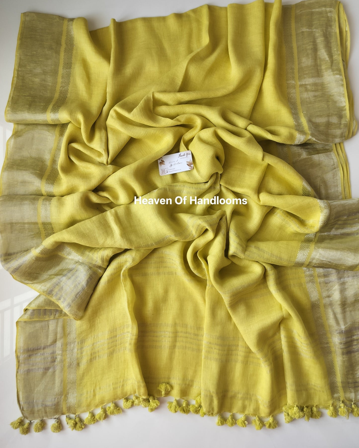 Linen by Linen - Pastel Yellow Silver Border