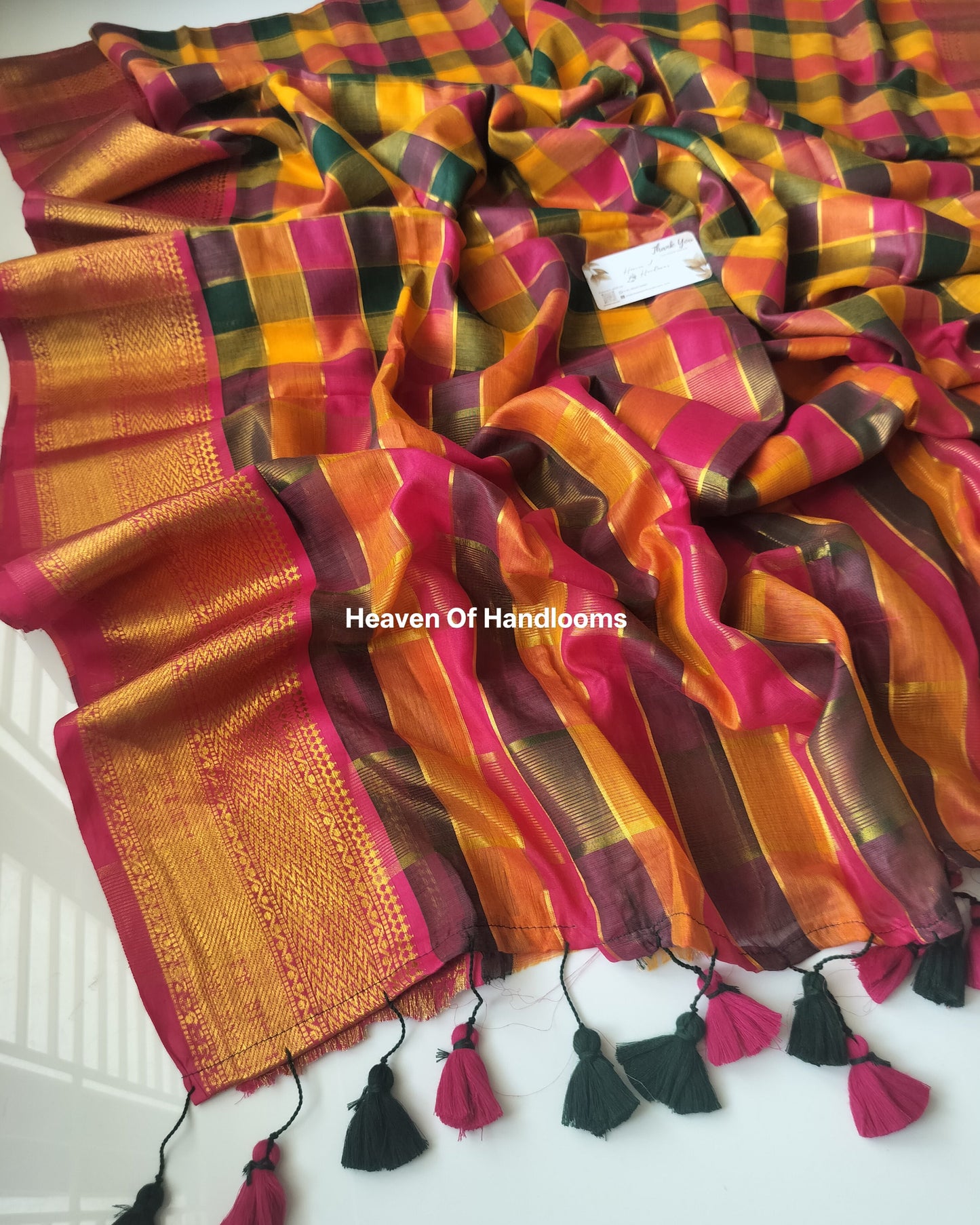Festive Saree - Madras Check Border