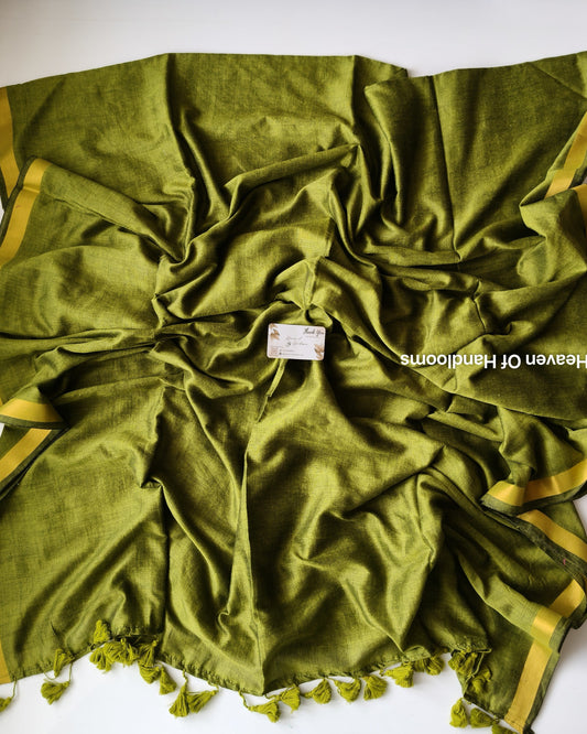 Festive Saree - Olive  Green Plain  Zari