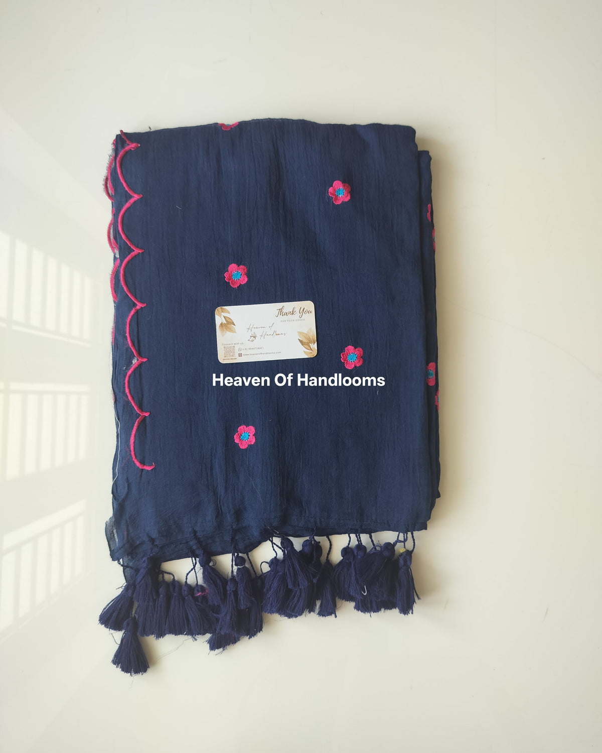 Embroidery Saree - Navy Scallop