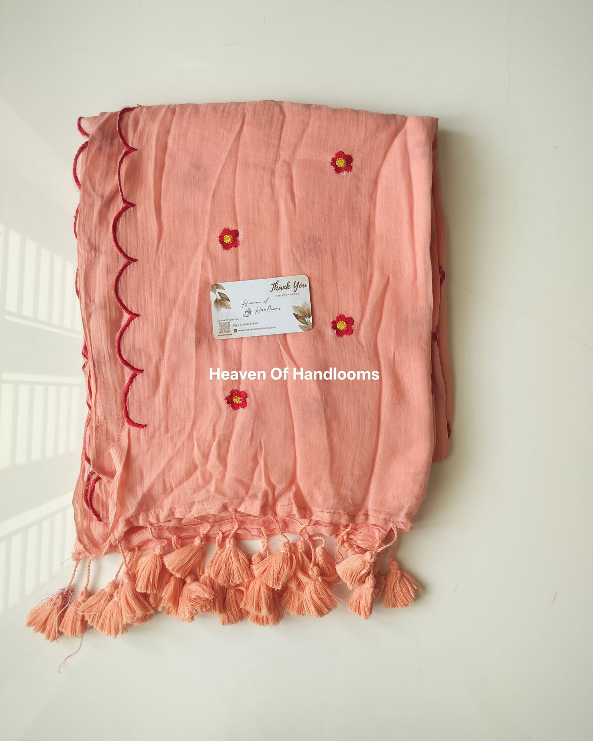 Embroidery Saree - Peach Scallop