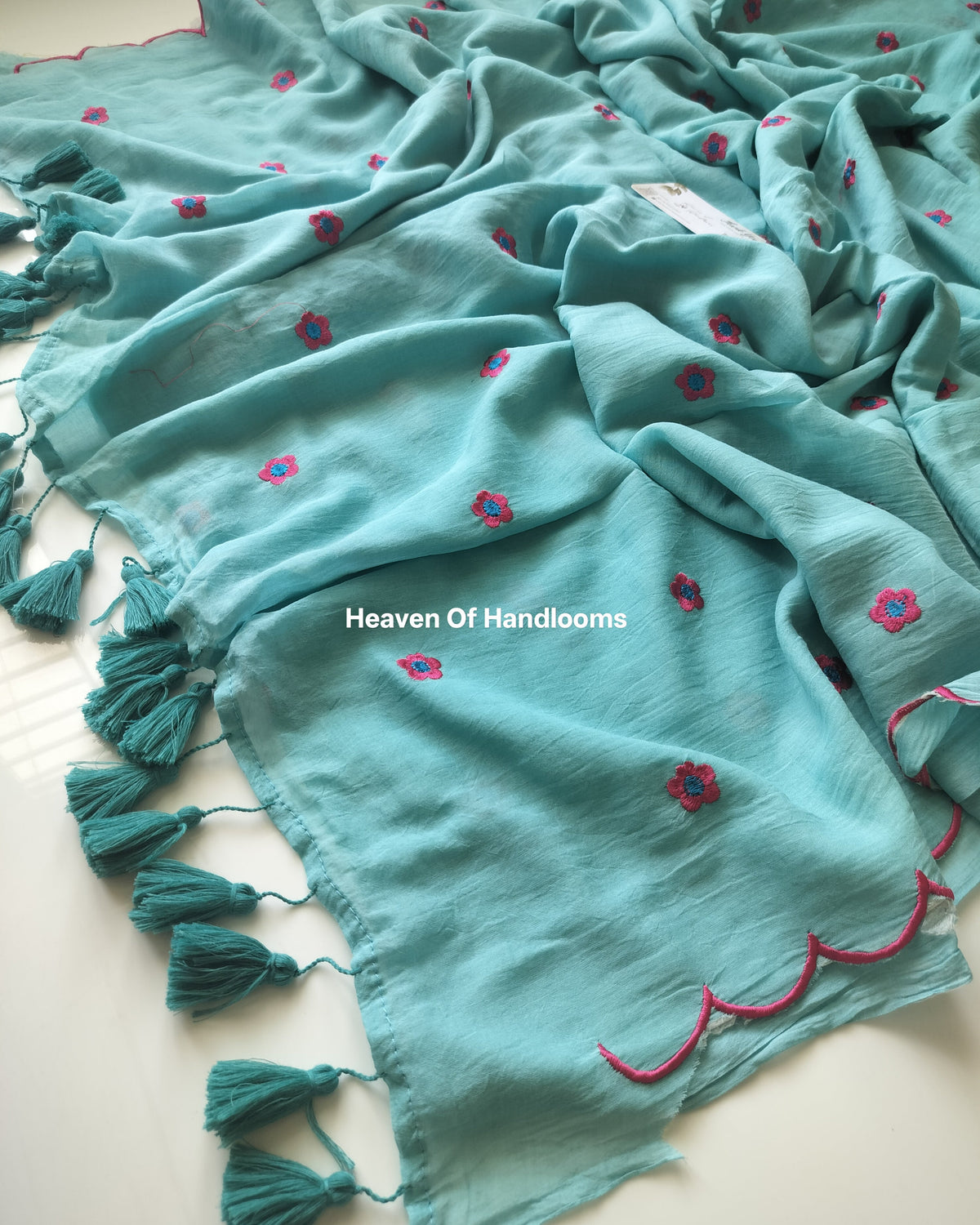 Embroidery Saree - Sky Scallop