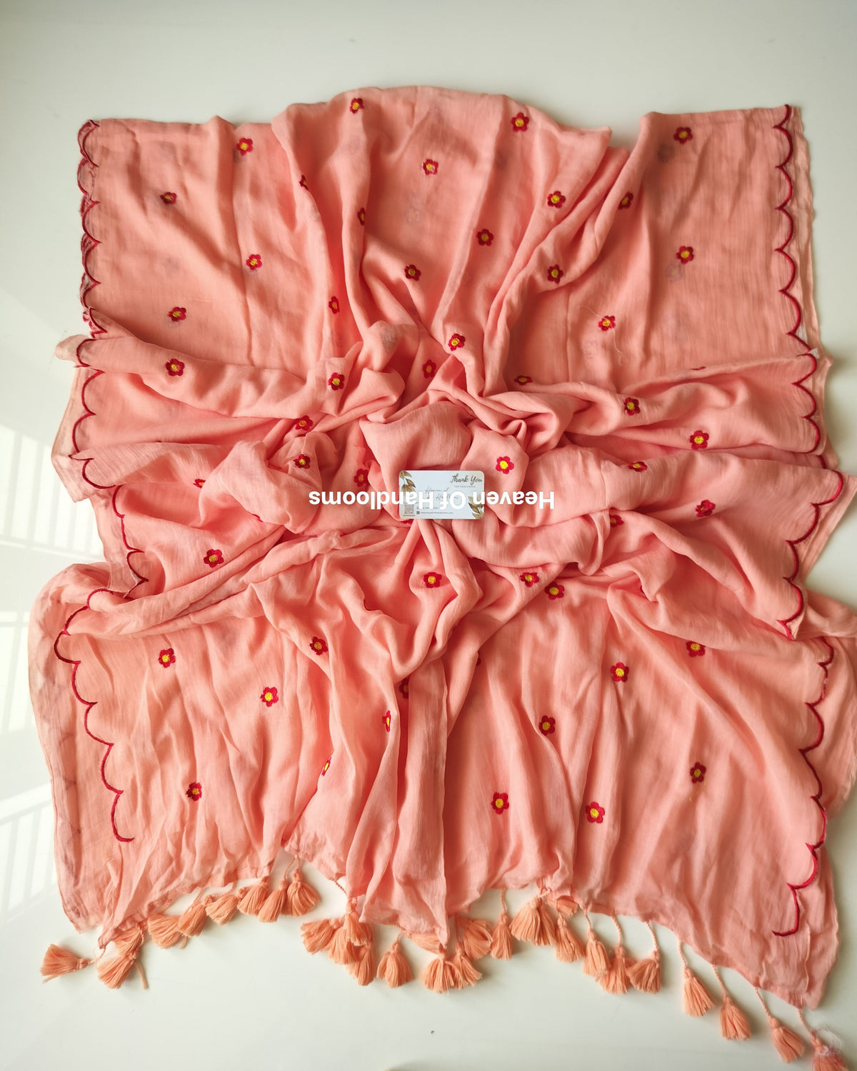 Embroidery Saree - Peach Scallop