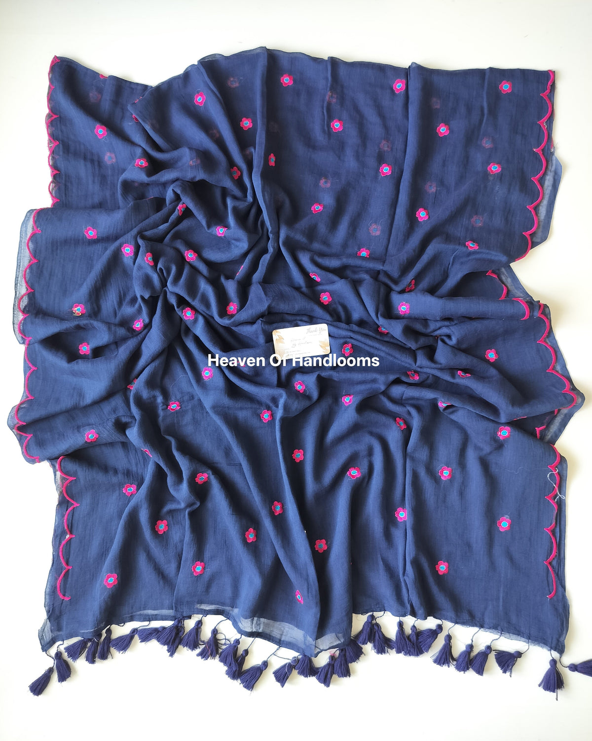 Embroidery Saree - Navy Scallop