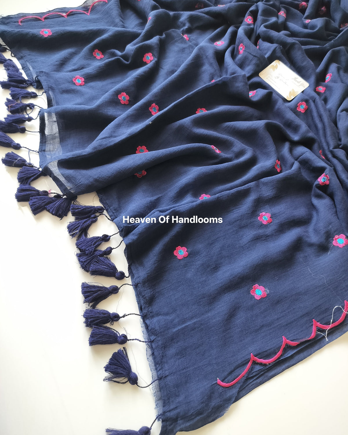 Embroidery Saree - Navy Scallop