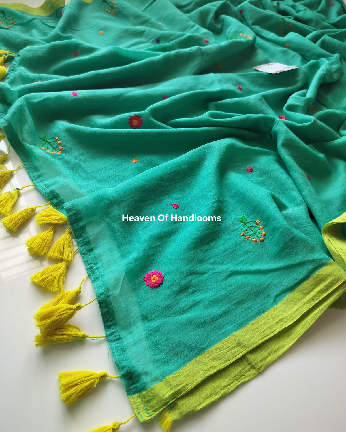 Embroidery Saree - Teal Sprinkle flowers
