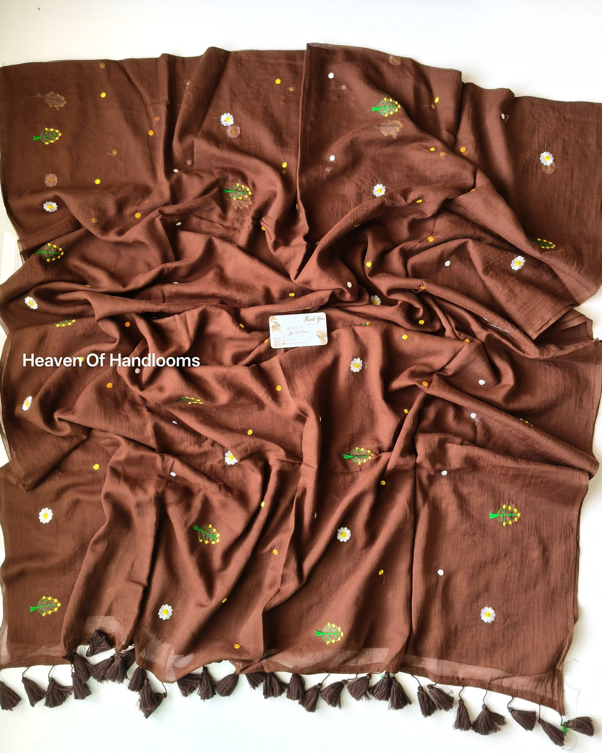 Embroidery Saree - Brown Sprinkle flowers