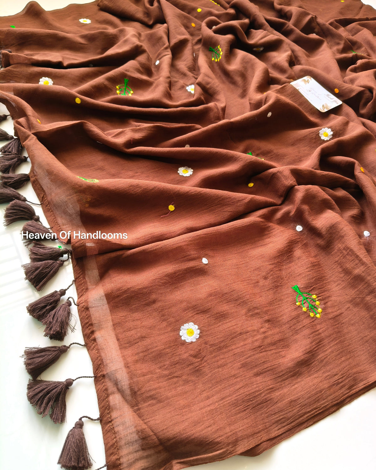 Embroidery Saree - Brown Sprinkle flowers