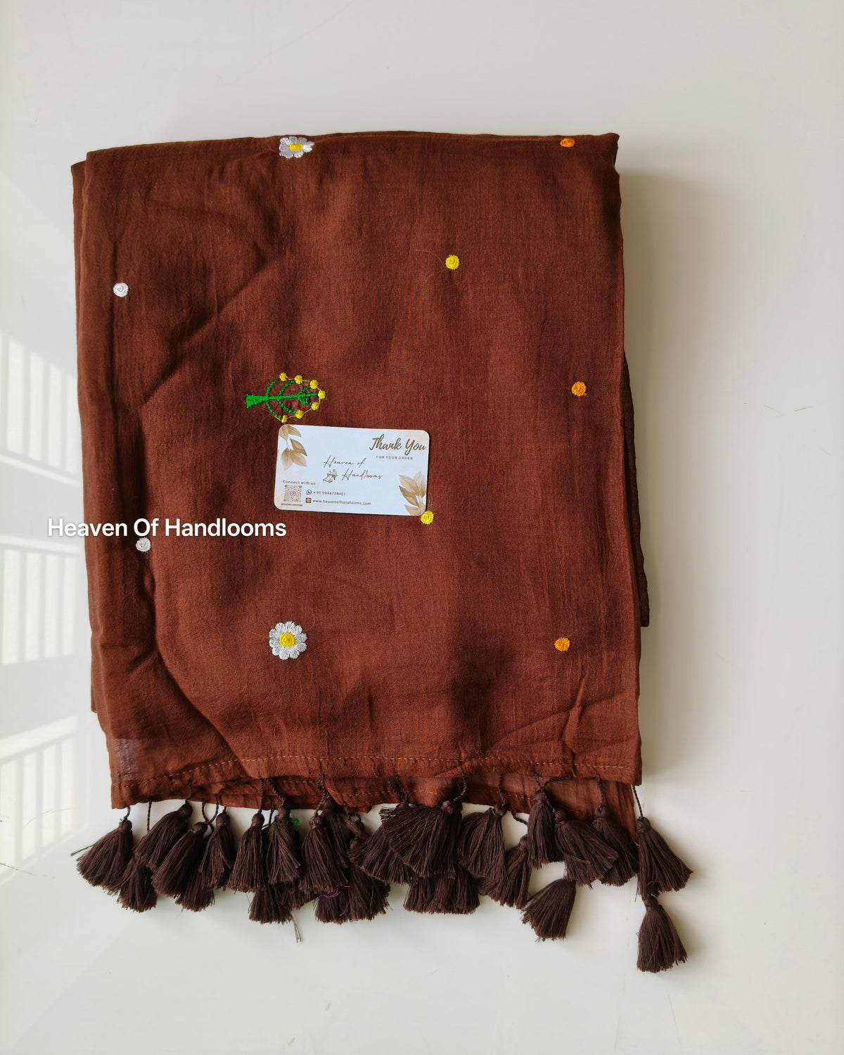 Embroidery Saree - Brown Sprinkle flowers
