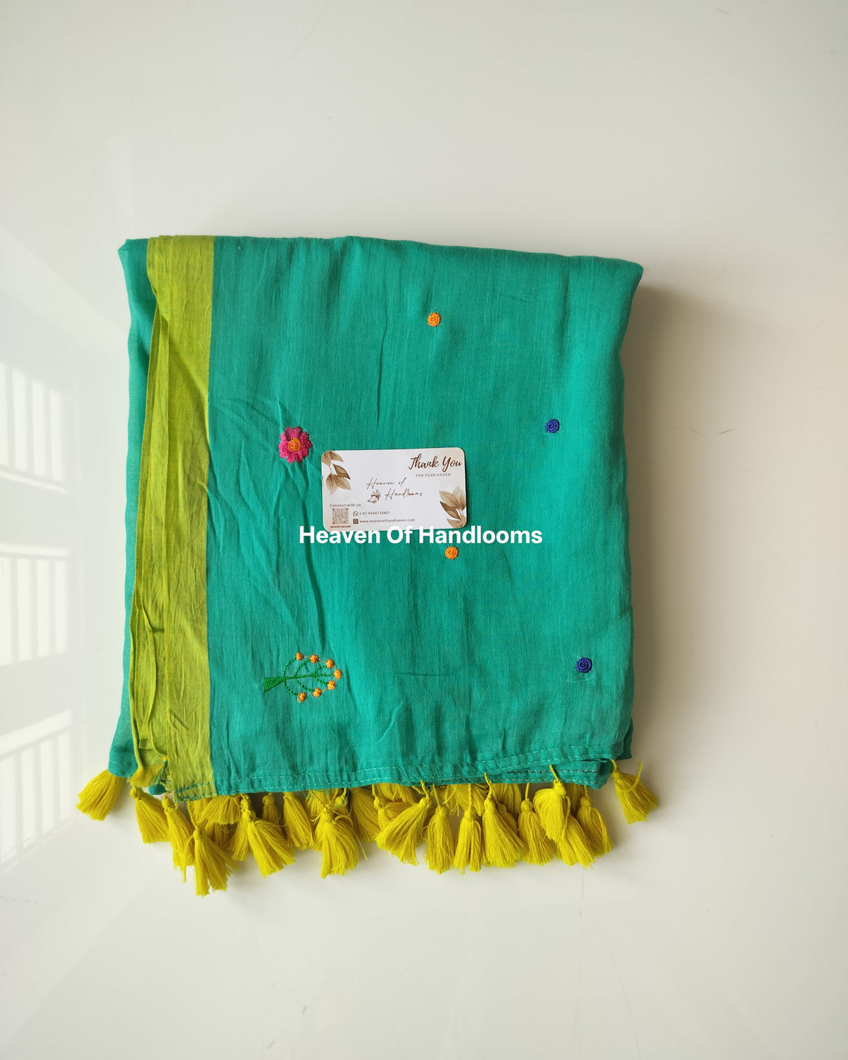 Embroidery Saree - Teal Sprinkle flowers