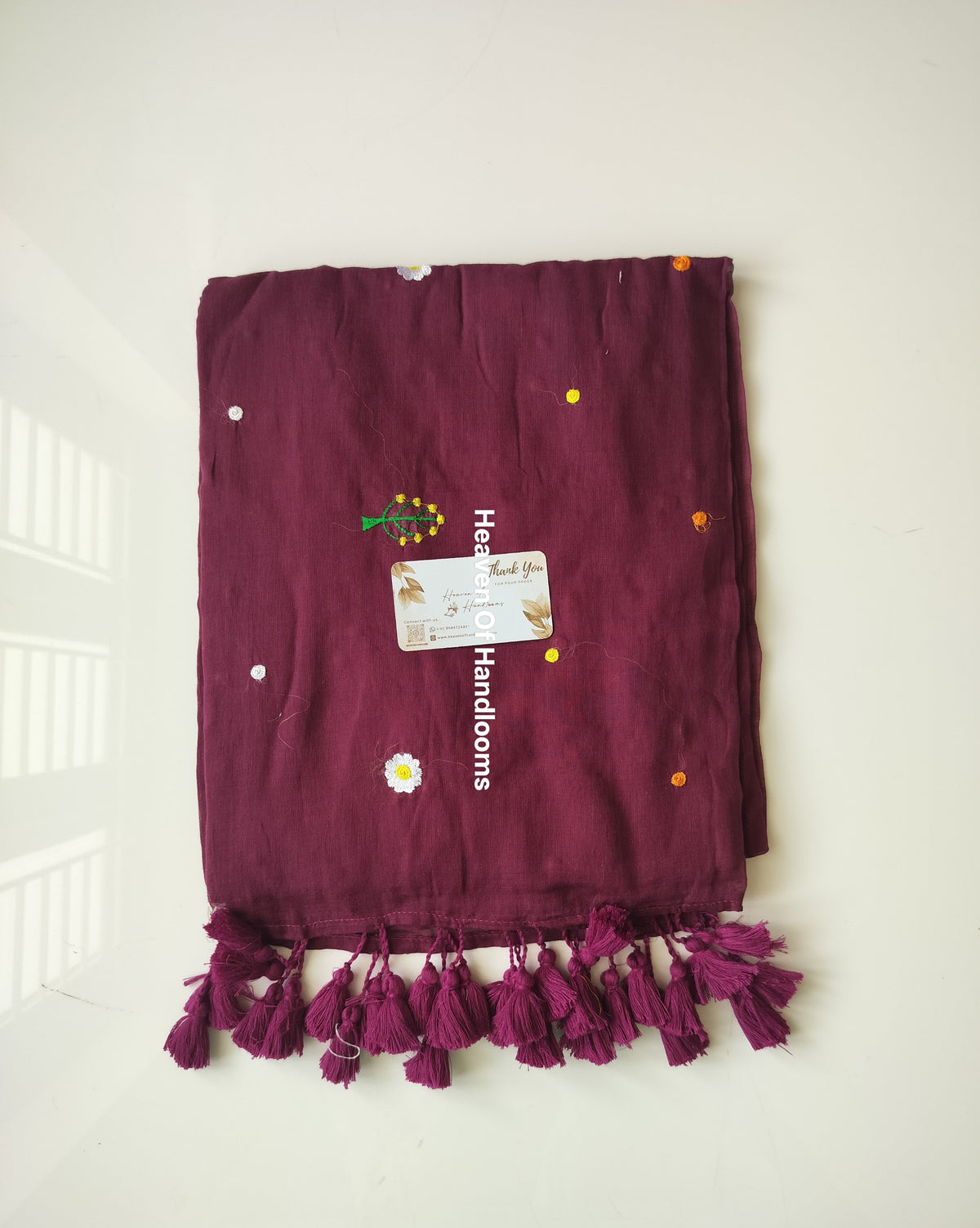 Embroidery Saree - Plum Sprinkle flowers