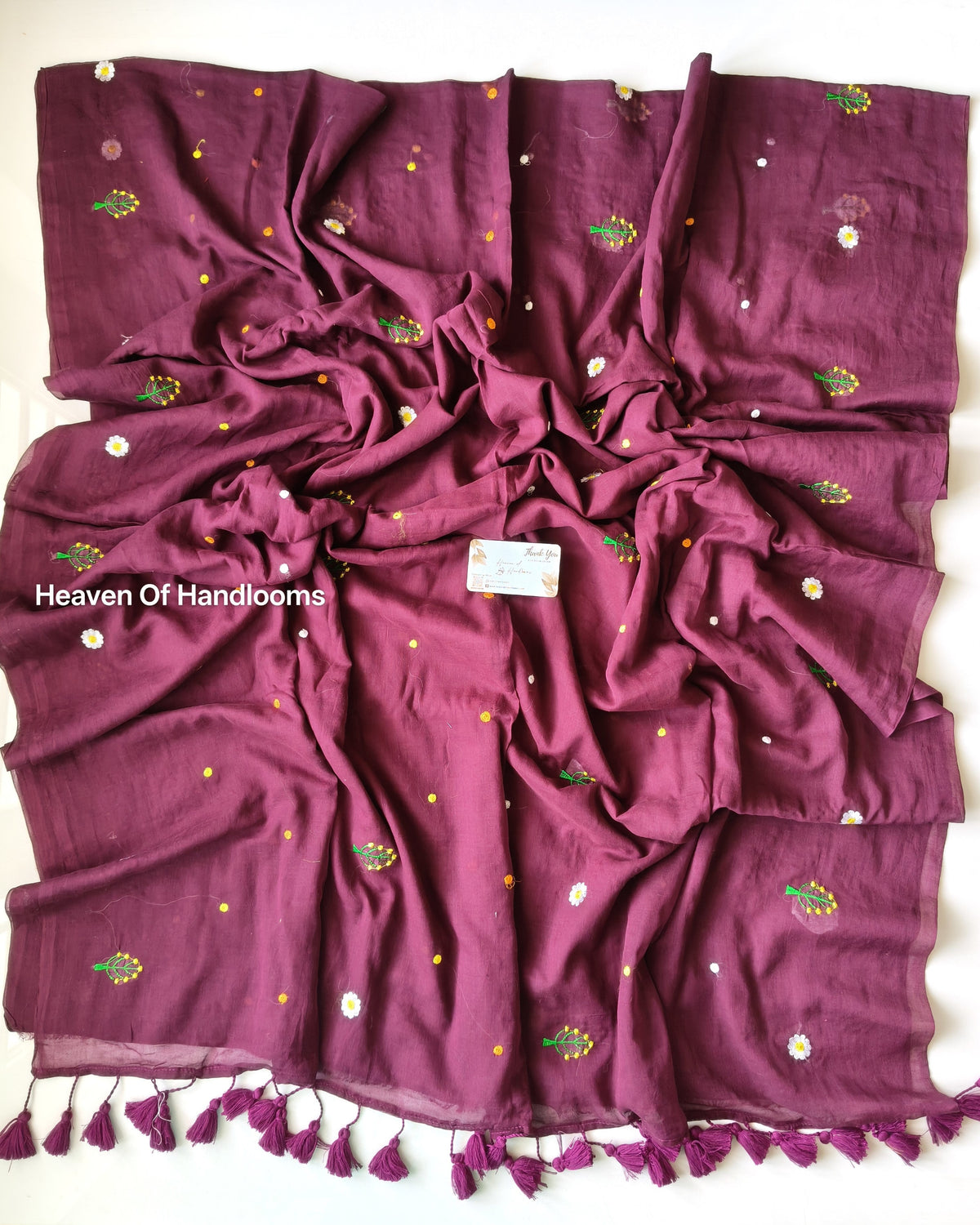 Embroidery Saree - Plum Sprinkle flowers