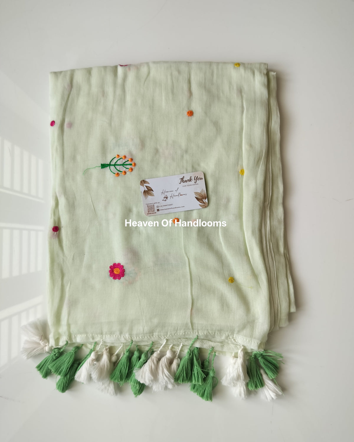 Embroidery Saree - Mint Sprinkle flowers