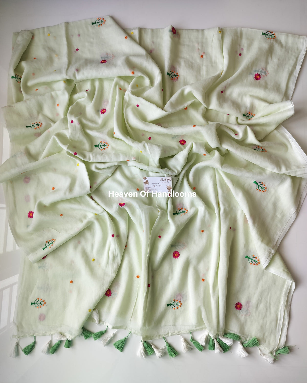 Embroidery Saree - Mint Sprinkle flowers