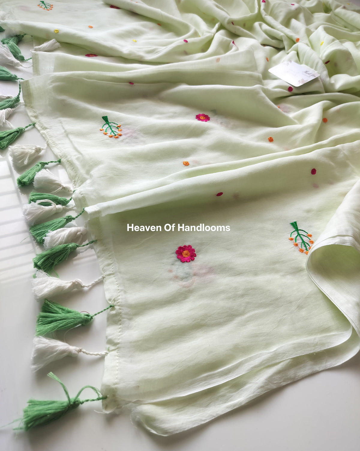 Embroidery Saree - Mint Sprinkle flowers