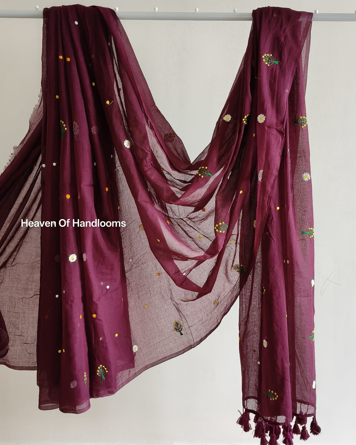 Embroidery Saree - Plum Sprinkle flowers