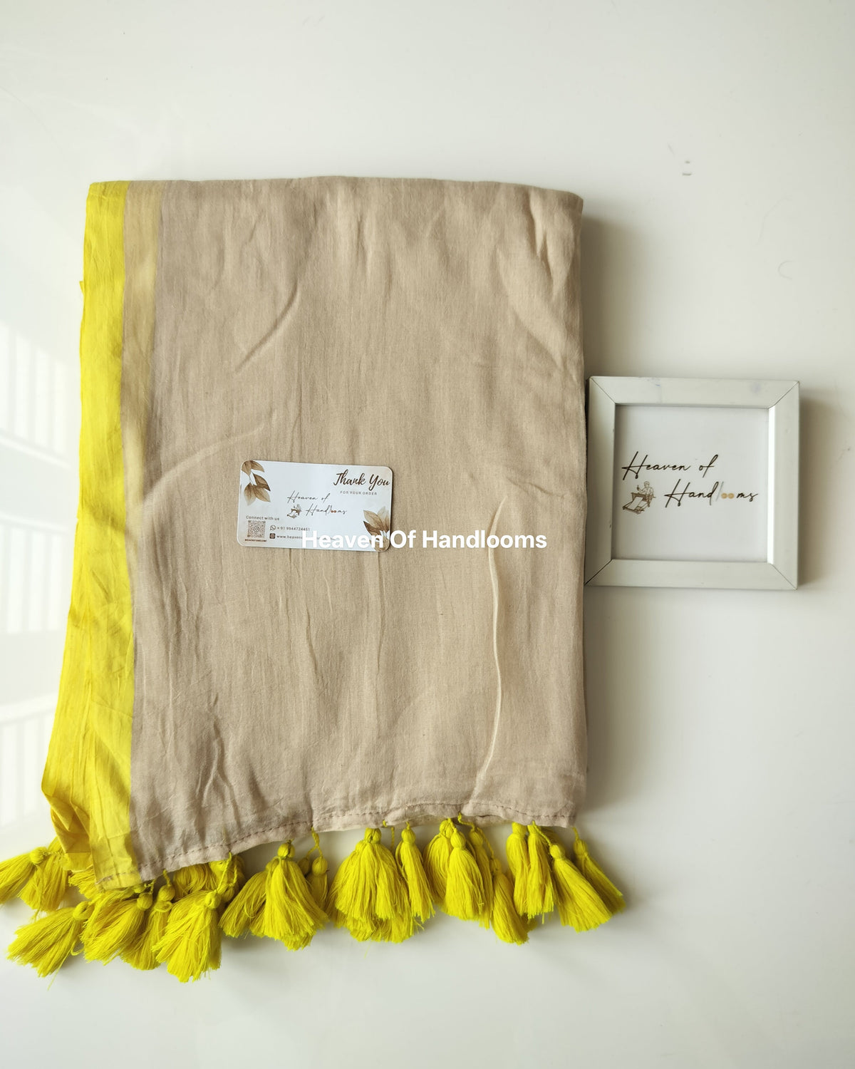 Plain Mul Saree - Yellow Border