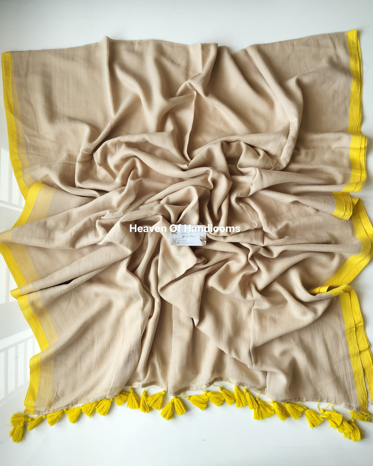 Plain Mul Saree - Yellow Border