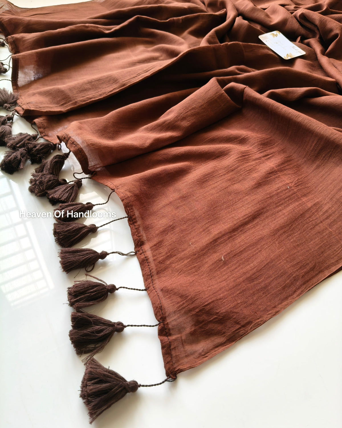 Plain Mul Saree - Brown