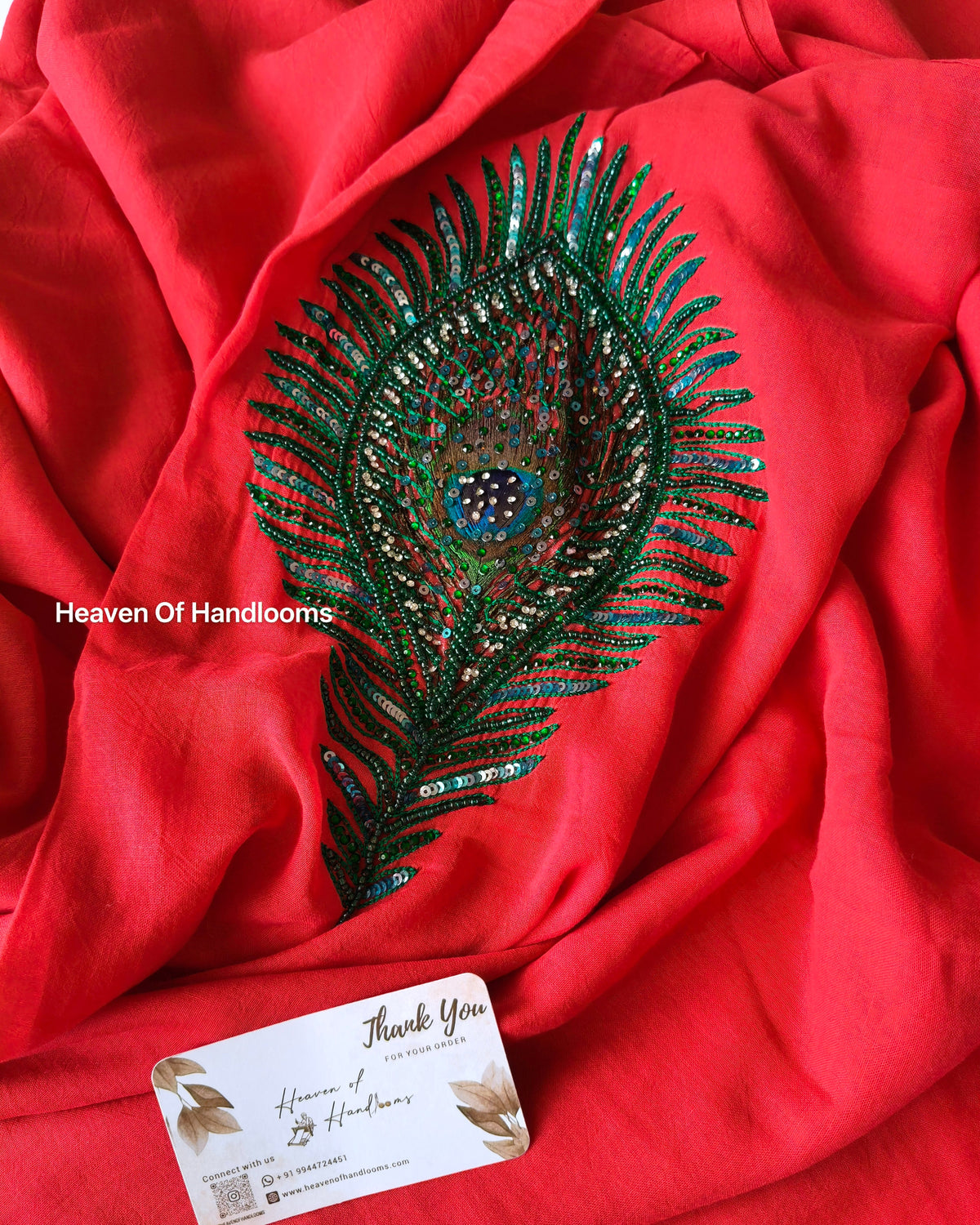 Premium Hand Stitch - Red Peacock Feather