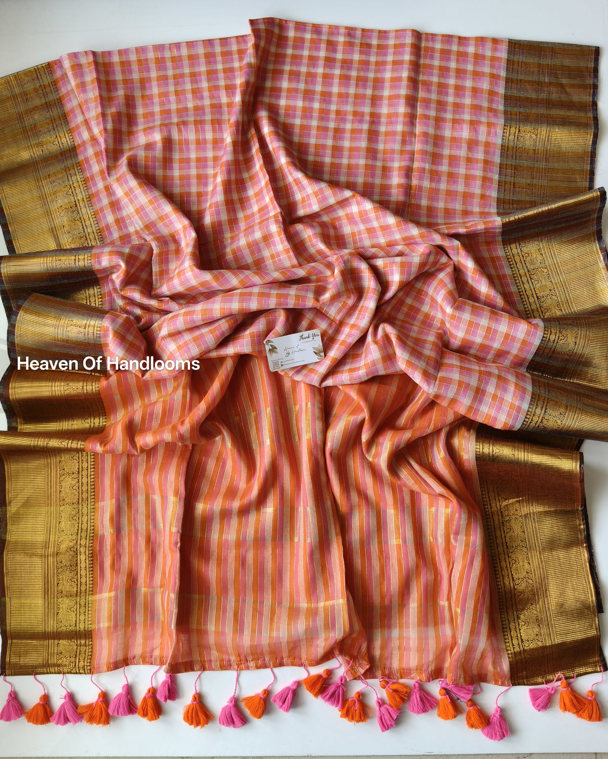 Festive Saree - Peach Kattam Kanchi Border