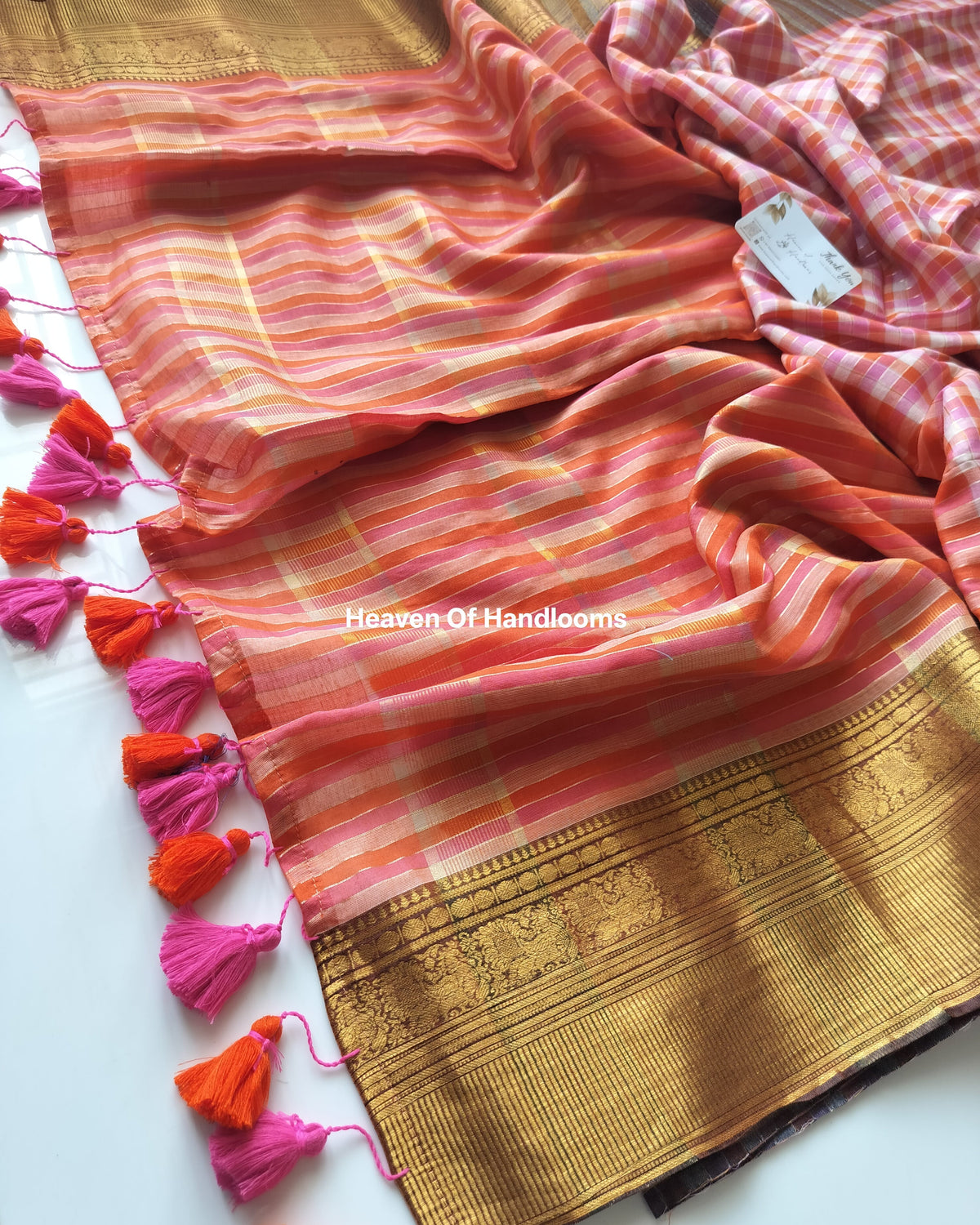 Festive Saree - Peach Kattam Kanchi Border