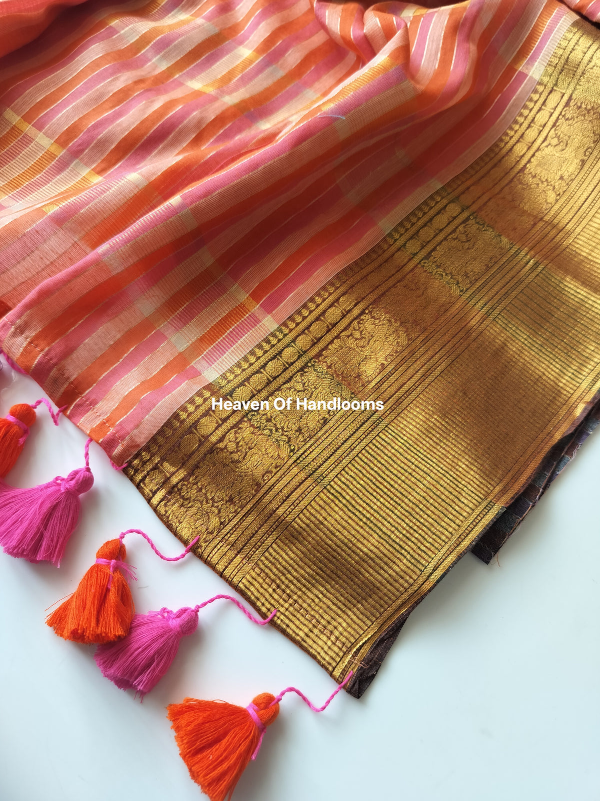 Festive Saree - Peach Kattam Kanchi Border