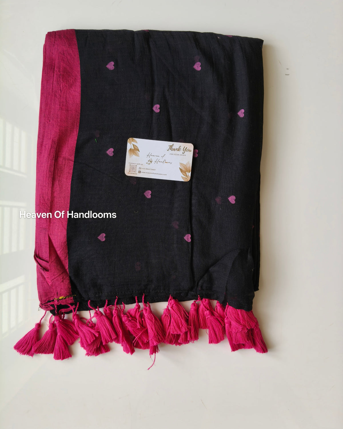 Printed Saree - Black Tiny Heart