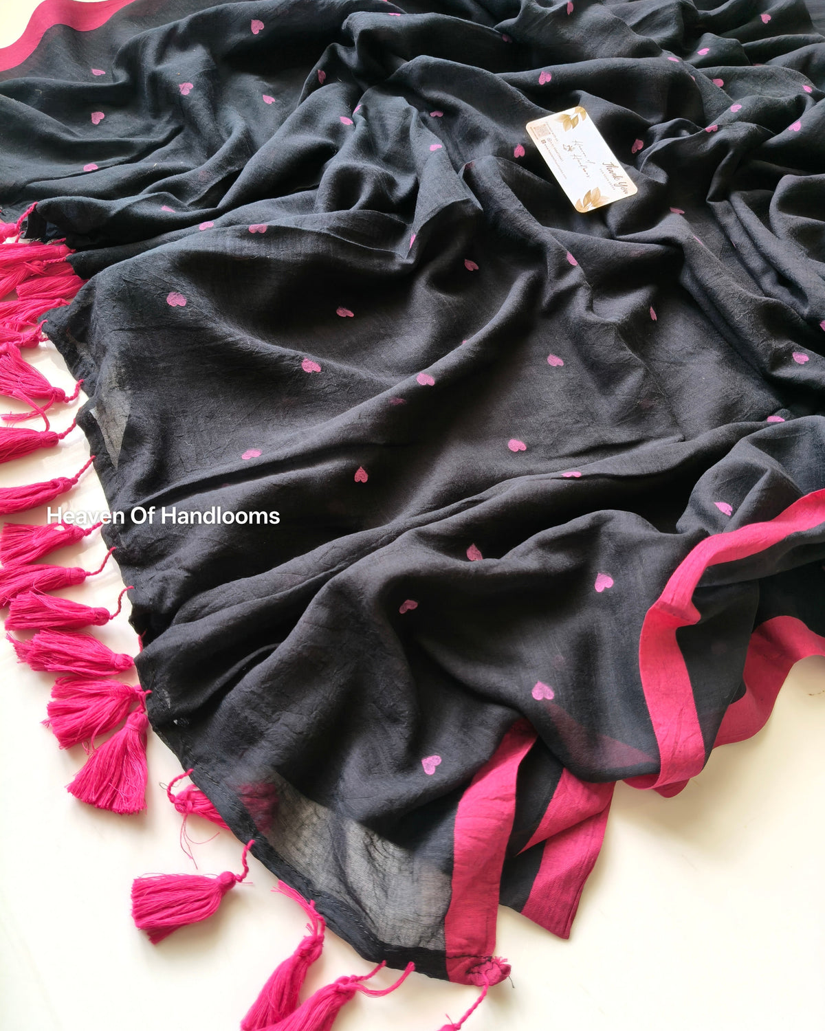 Printed Saree - Black Tiny Heart