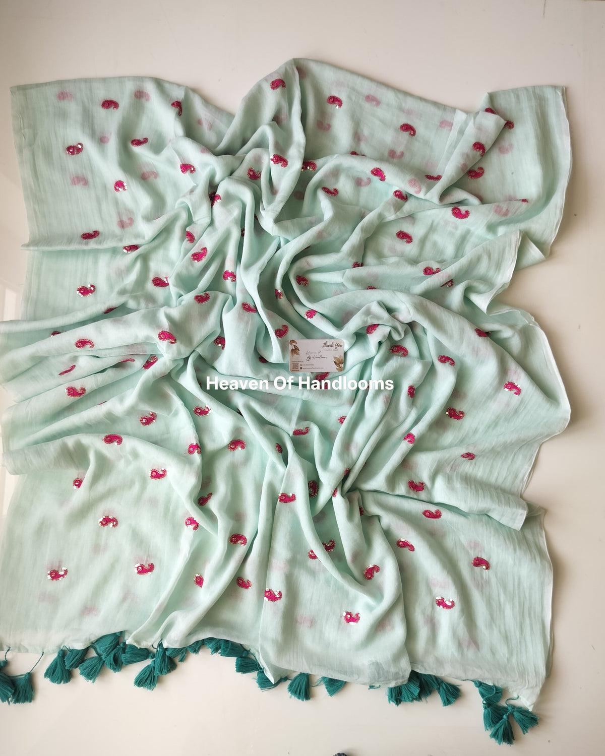 Festive Saree - Aqua Mango Sequence