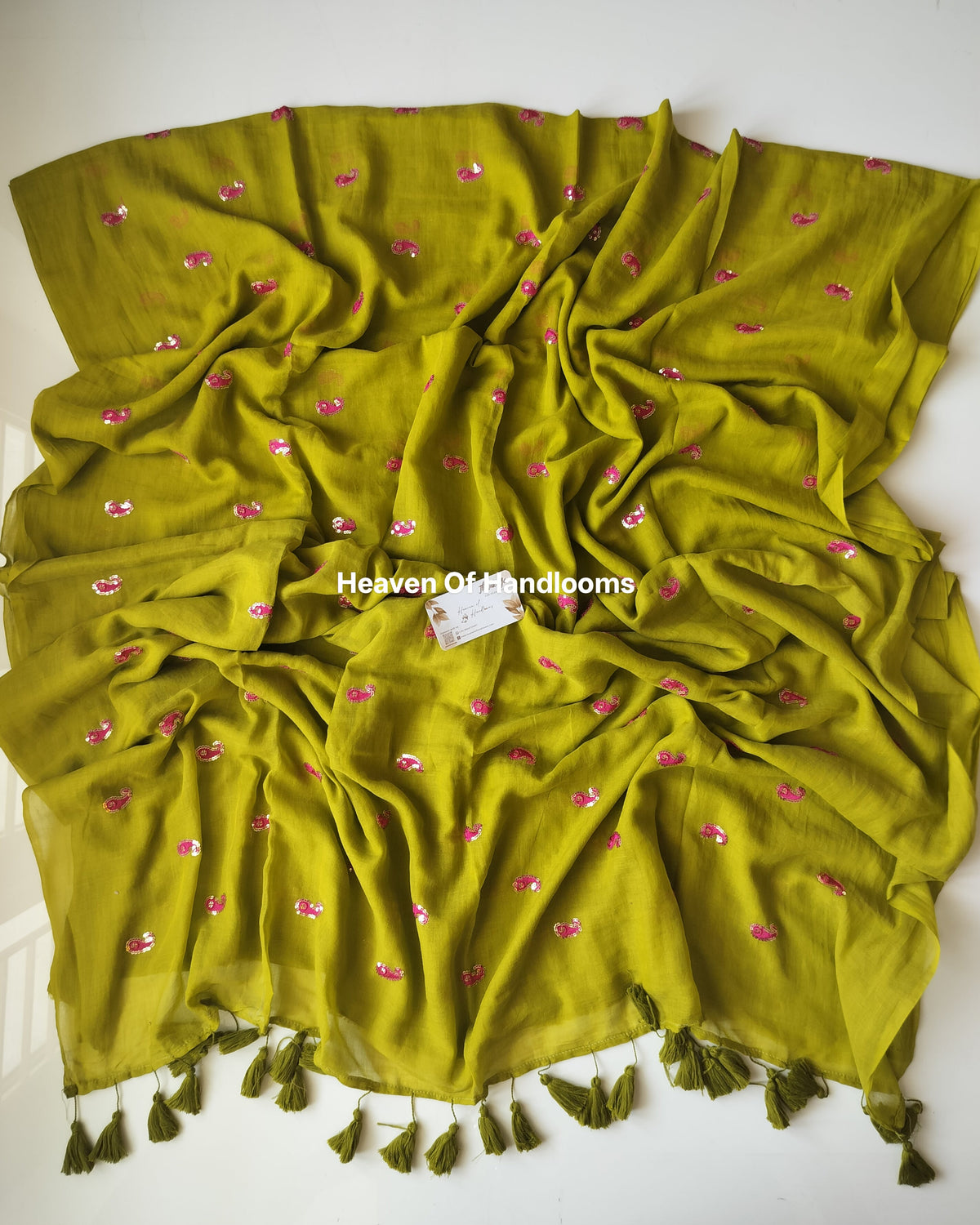 Festive Saree - Mehndi Mango Sequence