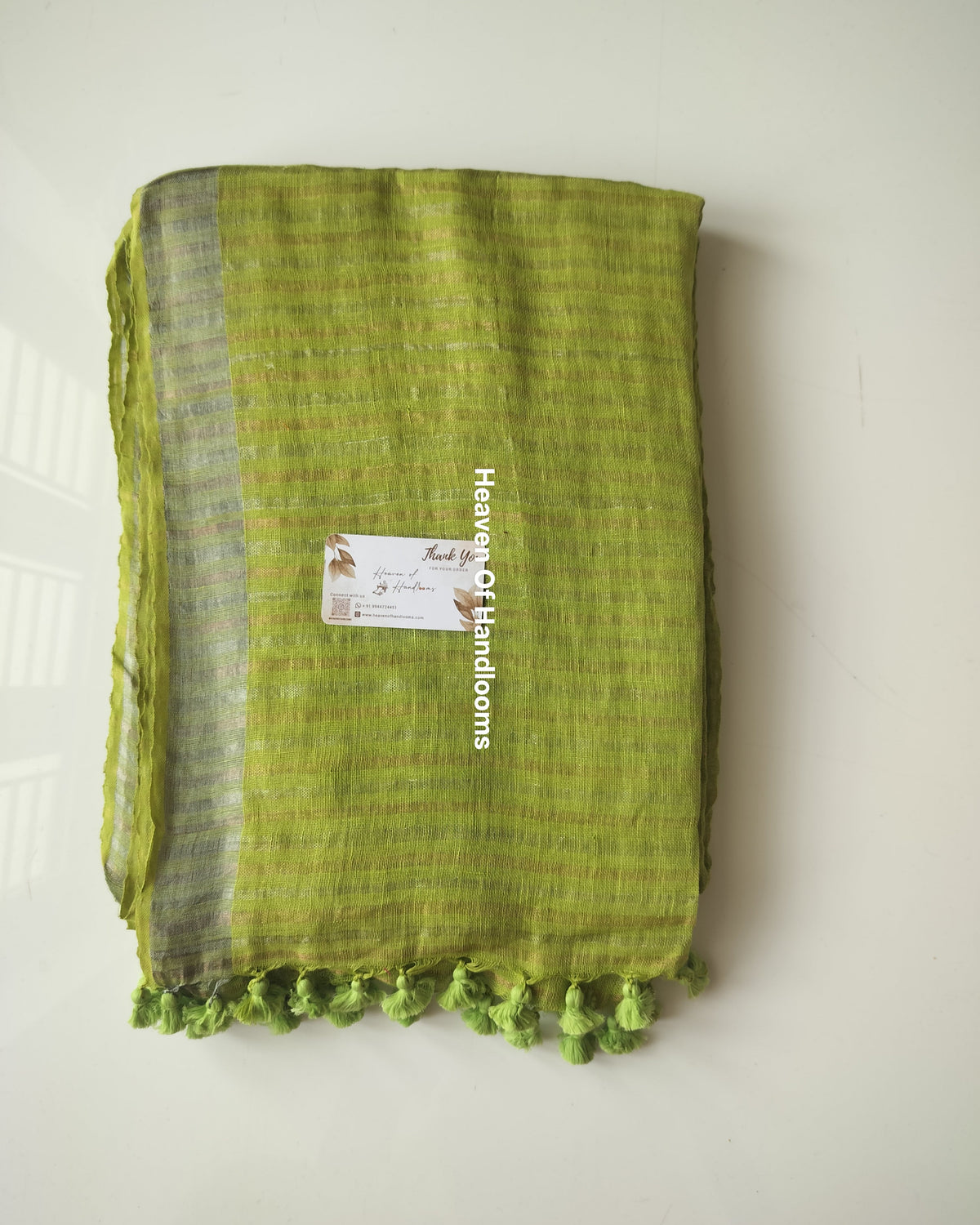 Linen by zari- Green Silver Copper Zari