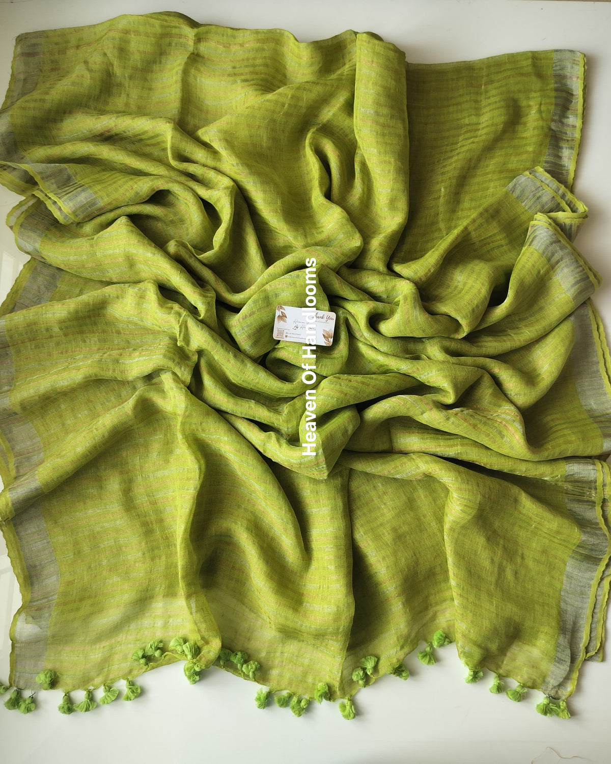 Linen by zari- Green Silver Copper Zari