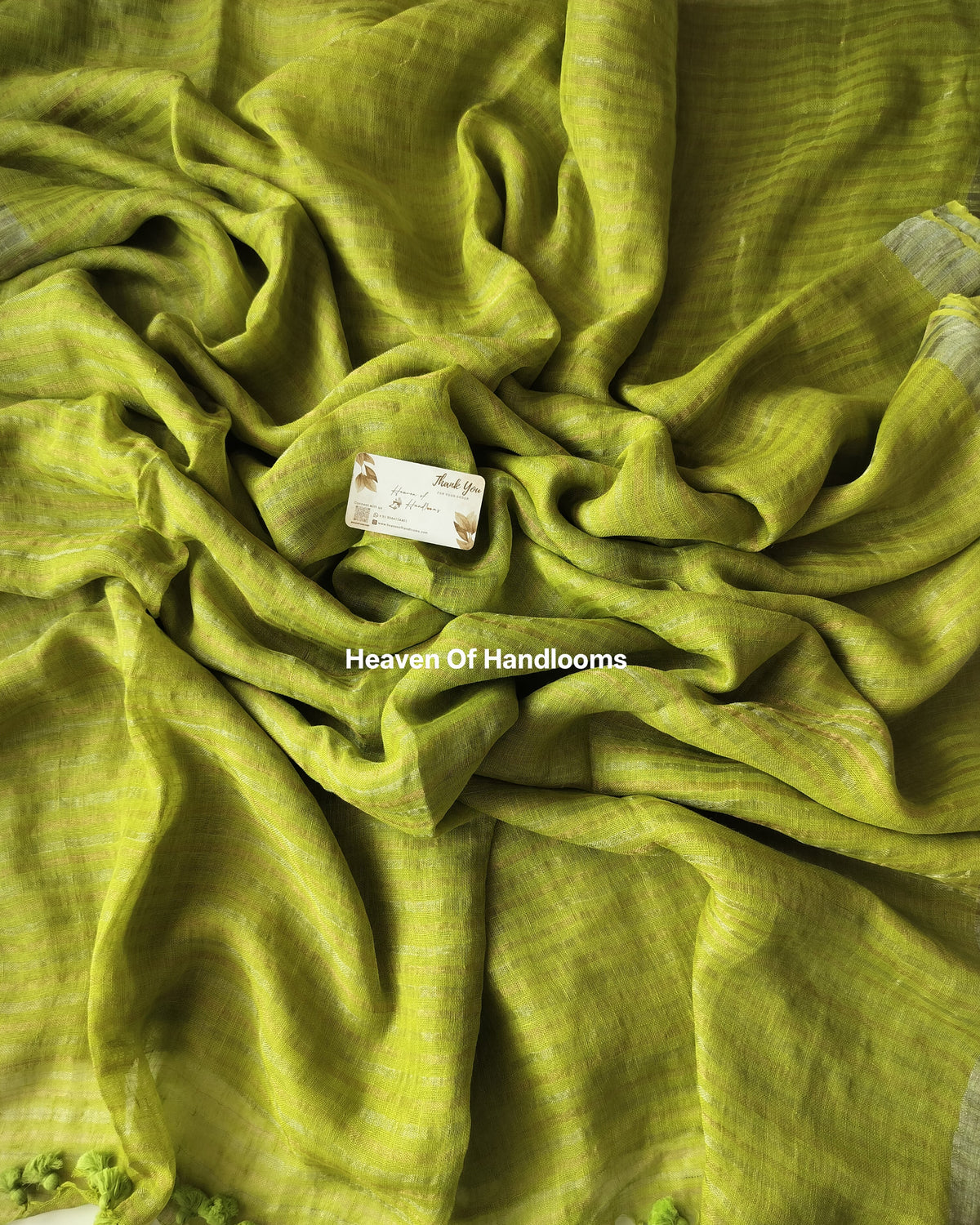 Linen by zari- Green Silver Copper Zari