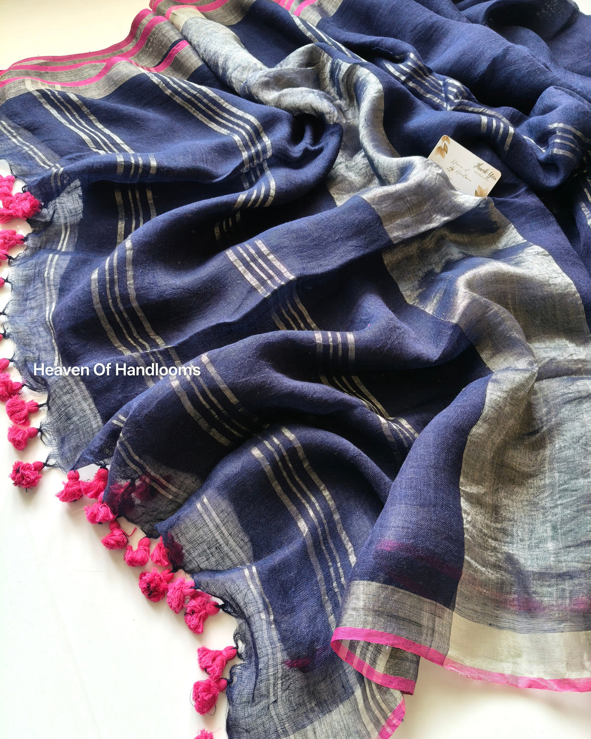 Linen by Linen - Navy Pink Border