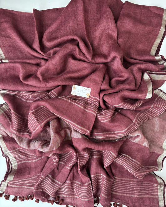 Linen by Linen - Burgundy Linen with Sliver Border