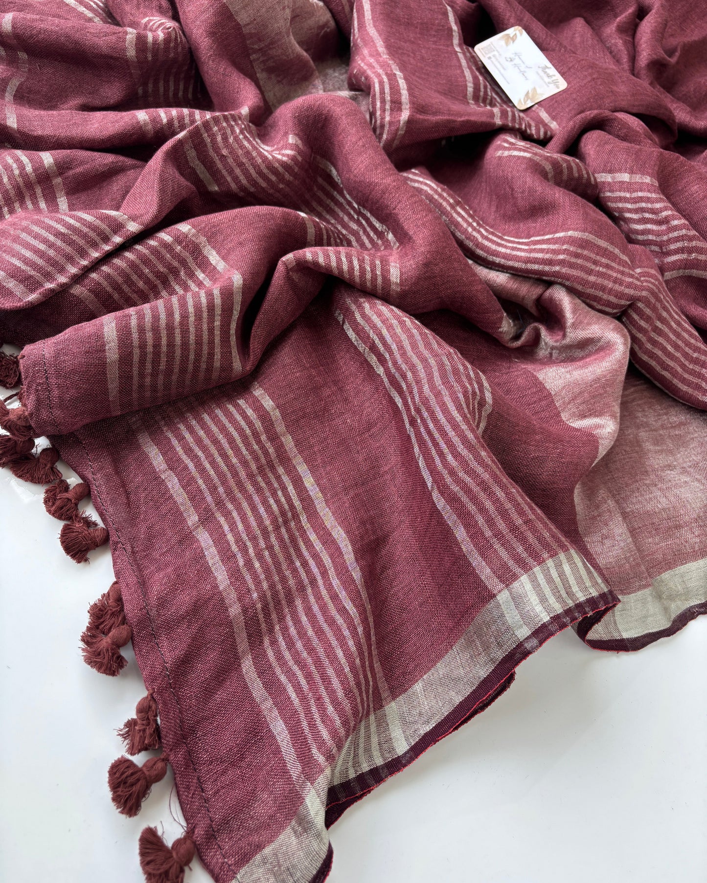 Linen by Linen - Burgundy Linen with Sliver Border