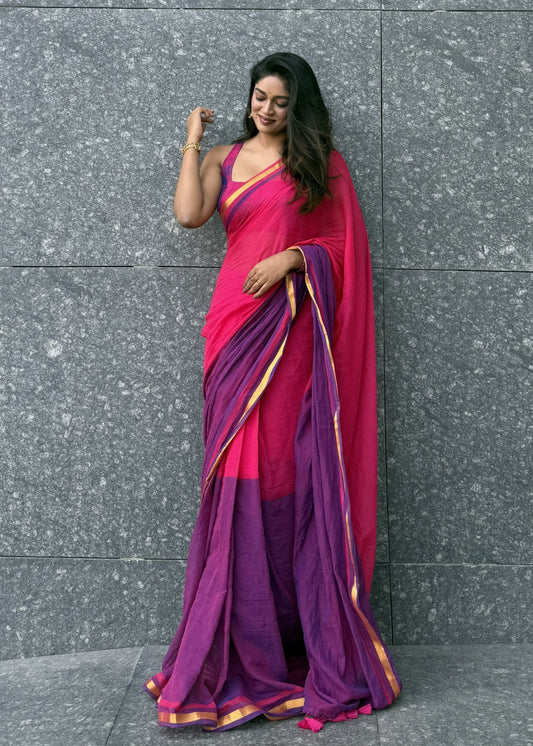 Festive Saree - Purple with Pink Half and Half