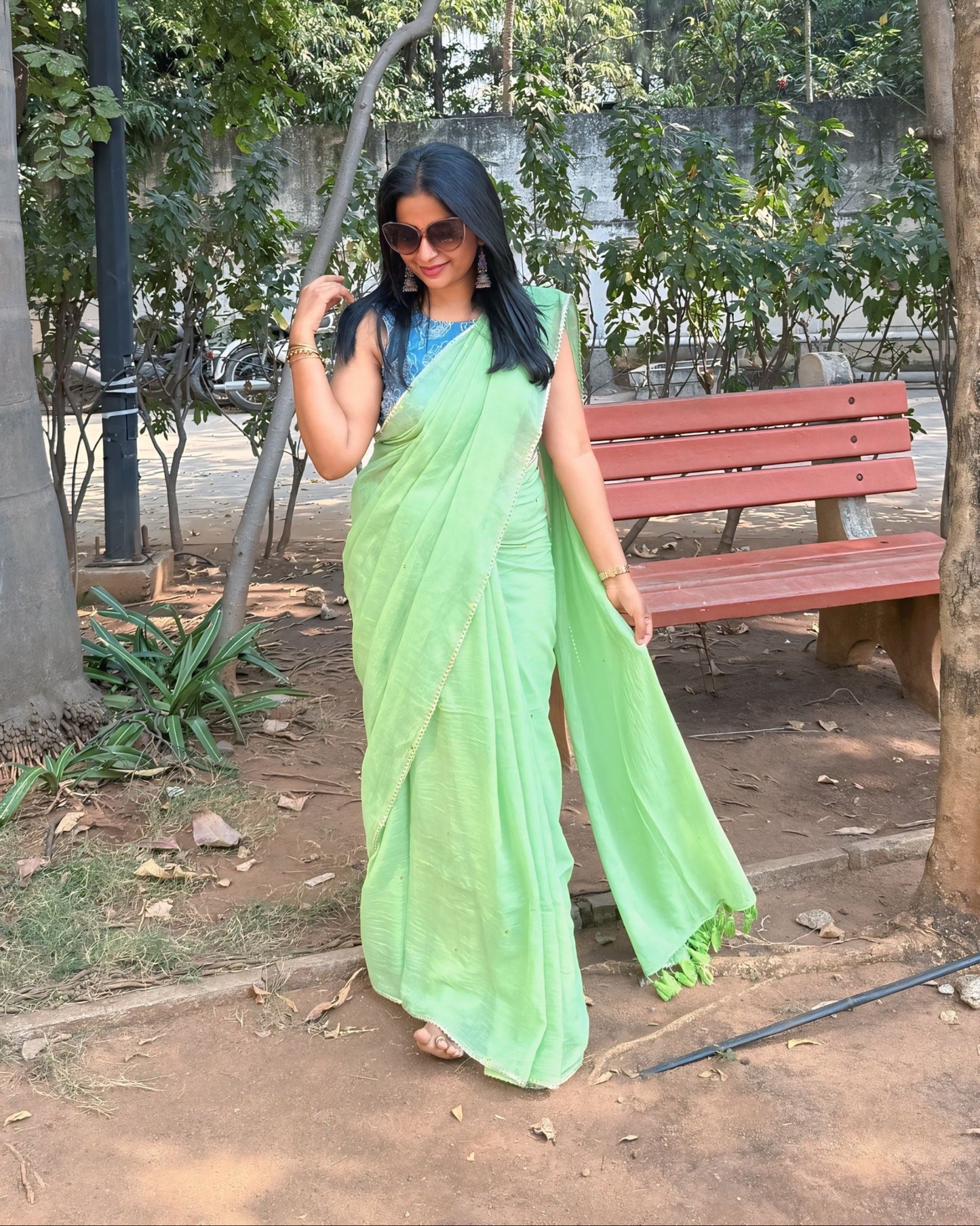 Festive Saree - Green Pink Zari Gini