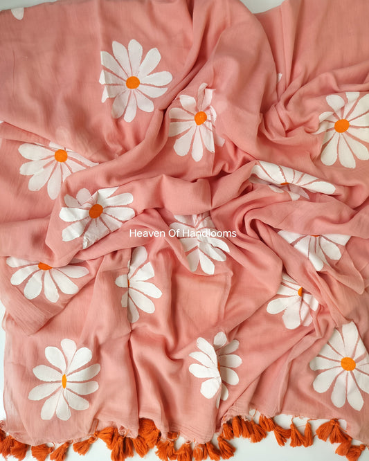 Hand Painted Saree -Green Sun Flower