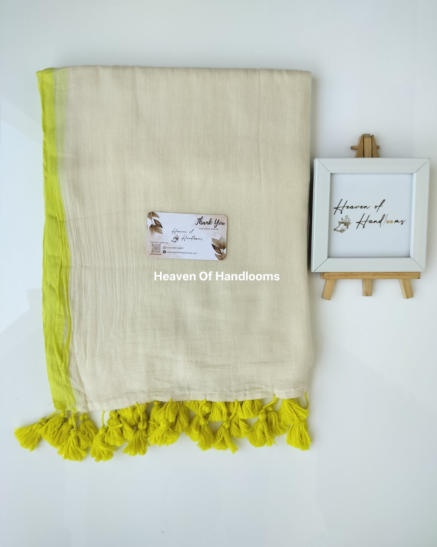 Plain Mul Saree - Cream with Yellow Border