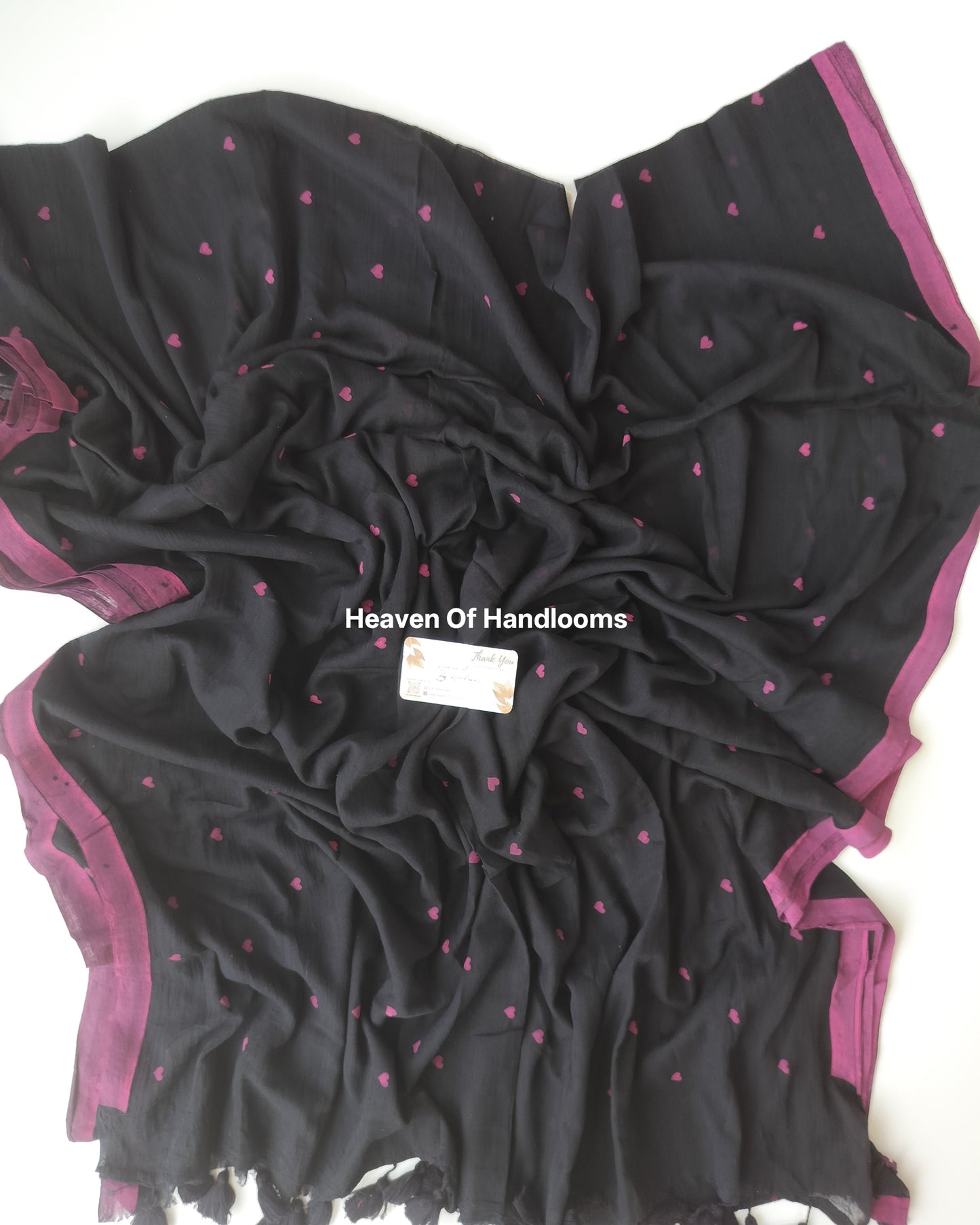 Printed Saree - Black Small Heart