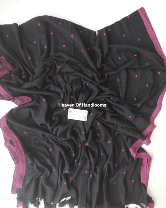 Printed Saree - Black Small Heart