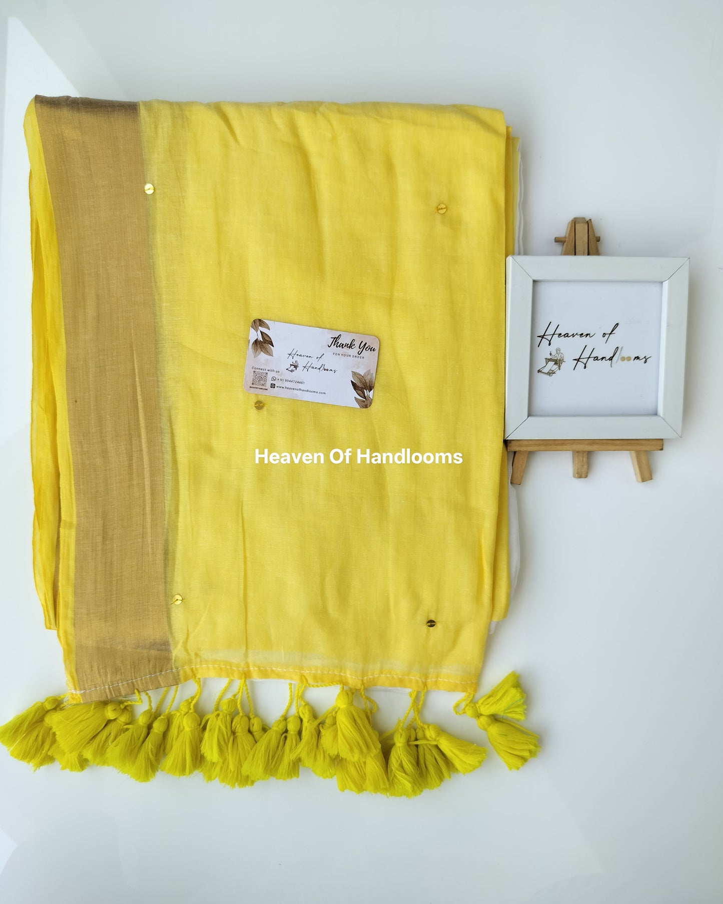 Onam-Vishu Saree - Yellow and White Gini with Golden Border