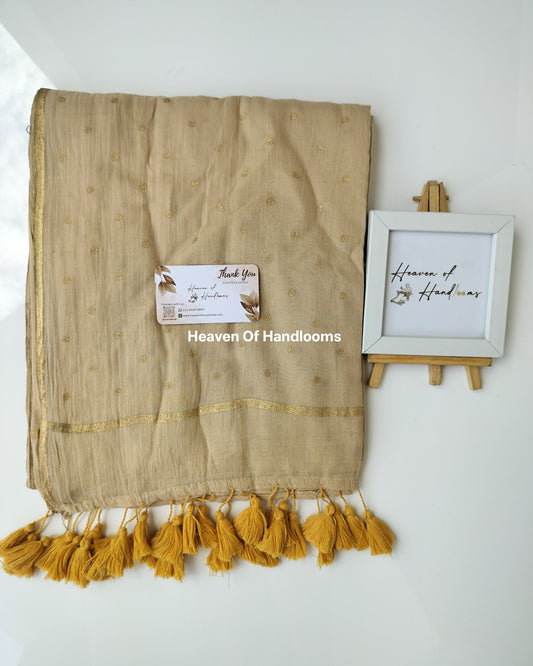 Printed Saree - Cream with Golden Polka Dot